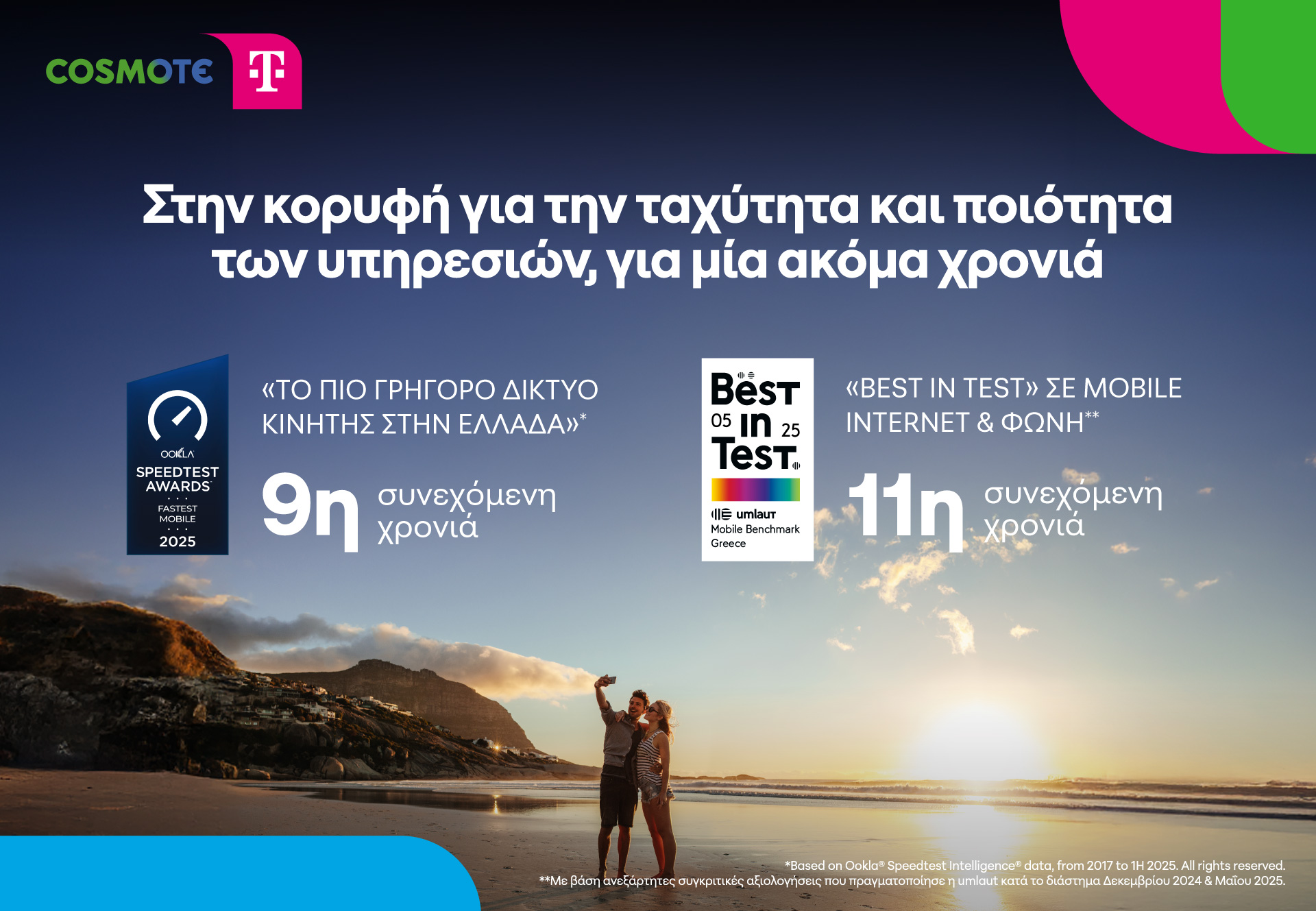COSMOTE TELEKOM: Το «ταχύτερο δίκτυο κινητής» στην Ελλάδα, με κορυφαία ποιότητα «Best in Test»